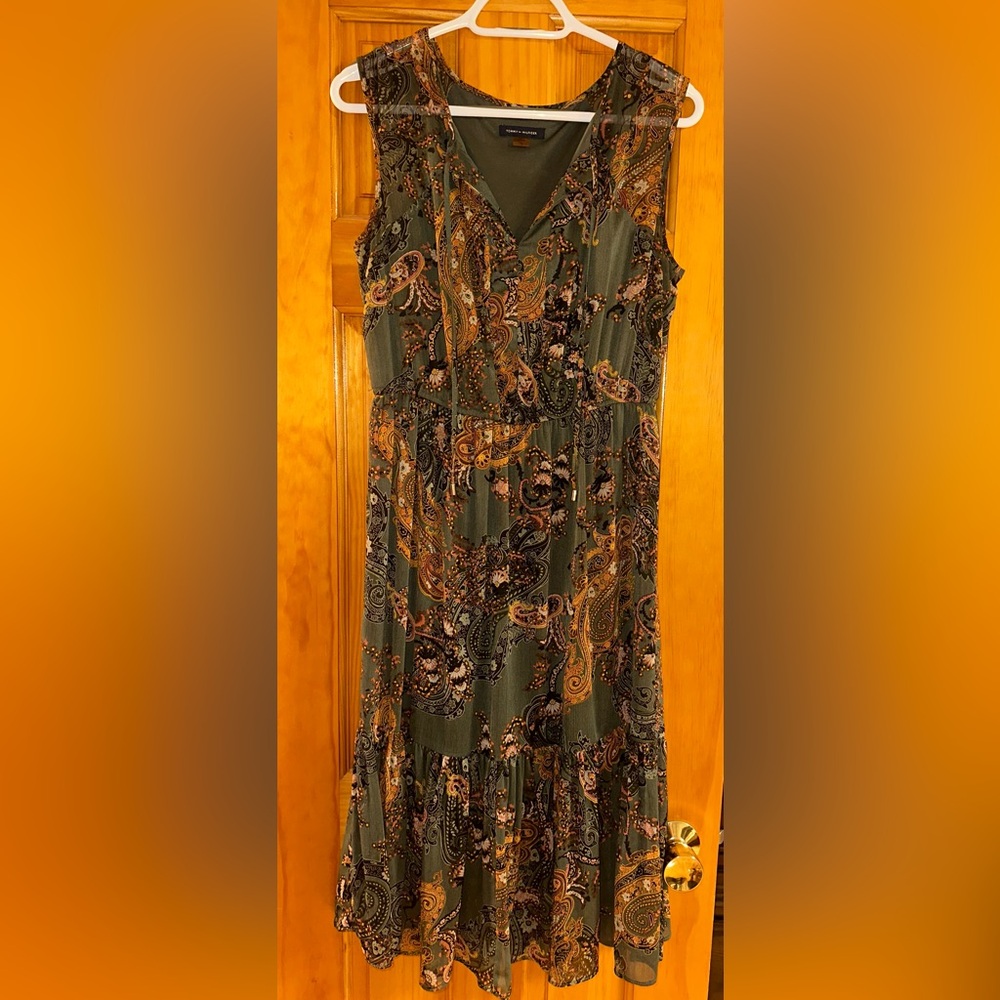 Tommy Hilfiger Strapless Green and Orange Pleated Sundress